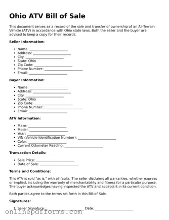 Blank Ohio ATV Bill of Sale Form