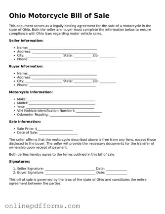 Blank Ohio Motorcycle Bill of Sale Form