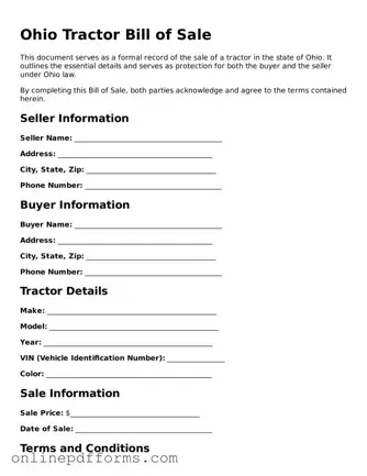Blank Ohio Tractor Bill of Sale Form