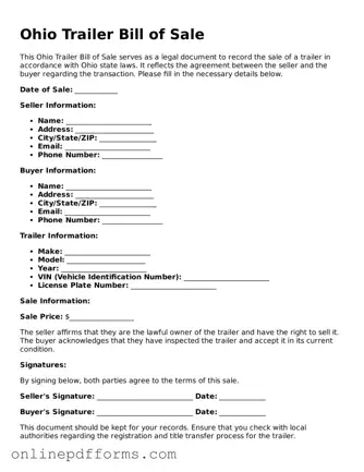 Blank Ohio Trailer Bill of Sale Form