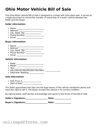 Blank Ohio Motor Vehicle Bill of Sale Form