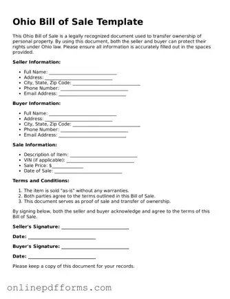 Blank Ohio Bill of Sale Form