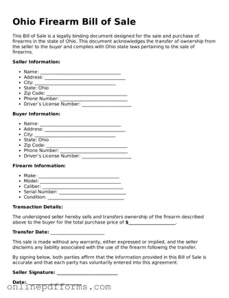 Blank Ohio Firearm Bill of Sale Form