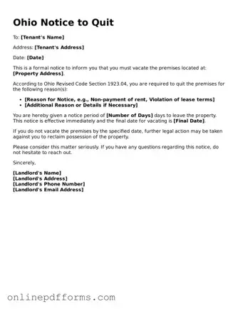 Blank Ohio Notice to Quit Form