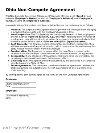 Blank Ohio Non-compete Agreement Form
