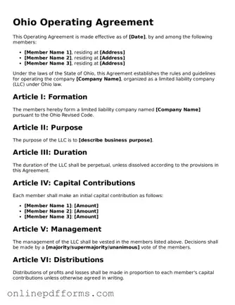 Blank Ohio Operating Agreement Form