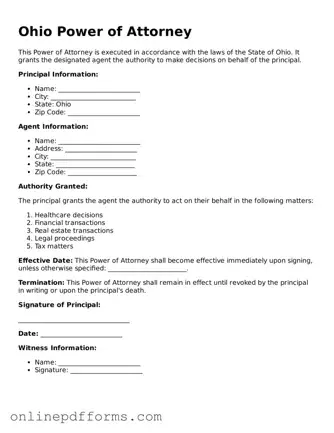 Blank Ohio Power of Attorney Form