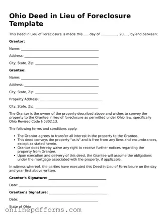 Blank Ohio Deed in Lieu of Foreclosure Form