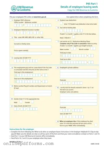 Fill in Your P 45 It Template