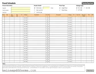 Fill in Your Electrical Panel Schedule Template