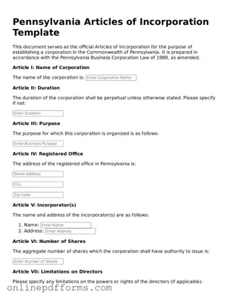 Blank Pennsylvania Articles of Incorporation Form