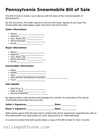 Blank Pennsylvania Snowmobile Bill of Sale Form