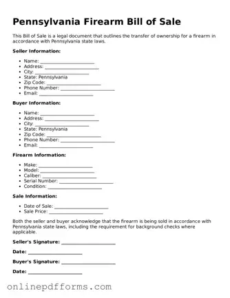 Blank Pennsylvania Firearm Bill of Sale Form