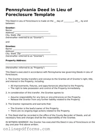Blank Pennsylvania Deed in Lieu of Foreclosure Form