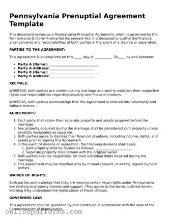 Blank Pennsylvania Prenuptial Agreement Form