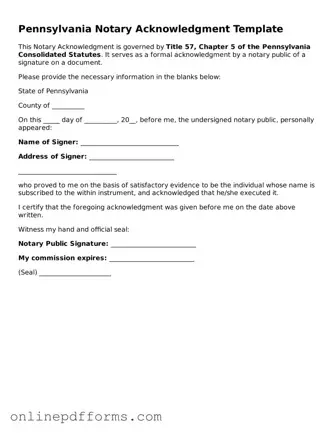 Blank Pennsylvania Notary Acknowledgement Form