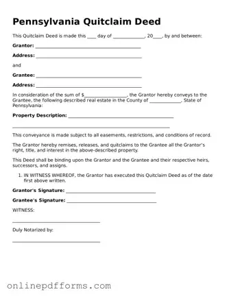 Blank Pennsylvania Quitclaim Deed Form