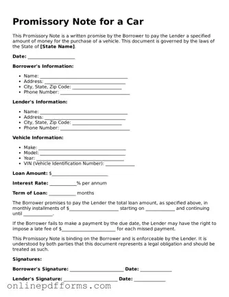 Legal Promissory Note for a Car Form