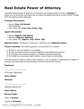 Legal Real Estate Power of Attorney Form