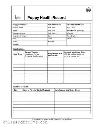 Fill in Your Puppy Health Record Template