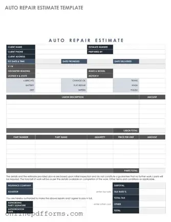 Fill in Your Auto Repair Estimate Template