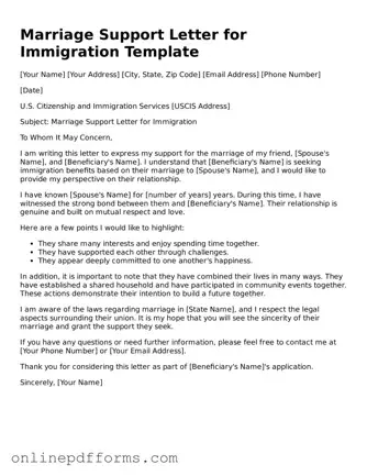 Legal Marriage Support Letter for Immigration Form