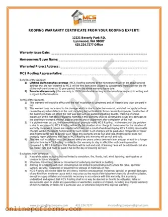 Fill in Your Roofing Warranty Certificate Template