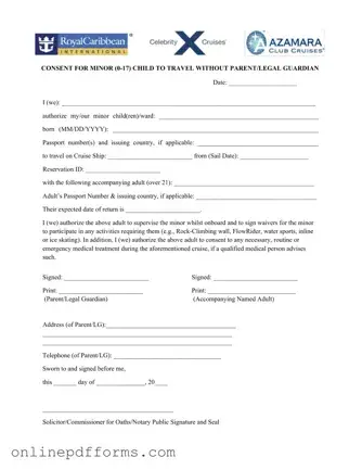Fill in Your Royal Caribbean Parental Consent Template