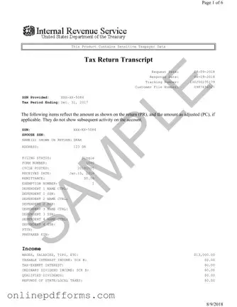 Fill in Your Sample Tax Return Transcript Template