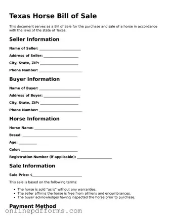 Blank Texas Horse Bill of Sale Form