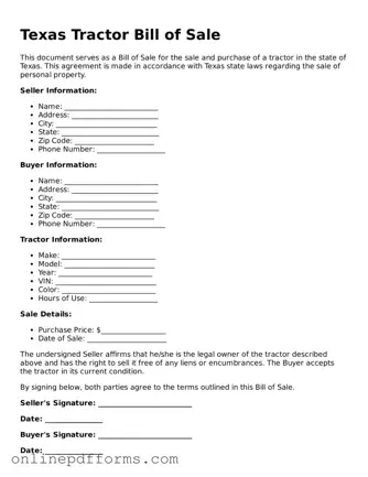 Blank Texas Tractor Bill of Sale Form