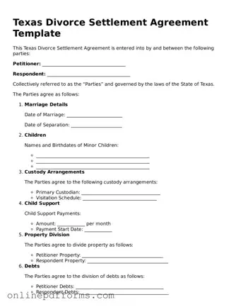 Blank Texas Divorce Settlement Agreement Form