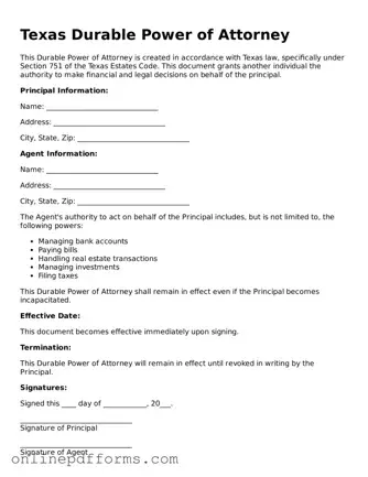 Blank Texas Durable Power of Attorney Form
