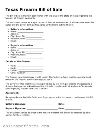 Blank Texas Firearm Bill of Sale Form