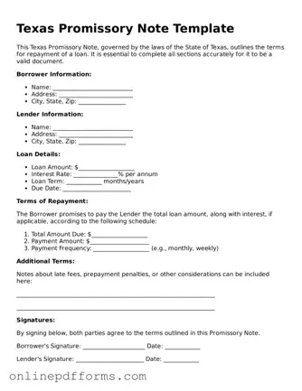 Blank Texas Promissory Note Form