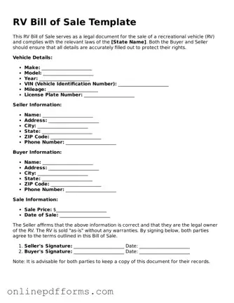 Legal RV Bill of Sale Form