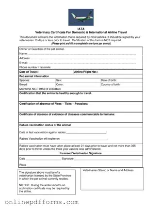 Fill in Your Veterinary Certificate Travel Template
