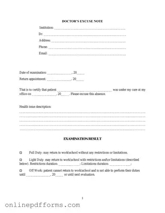 Fill in Your Doctors Excuse Note Template