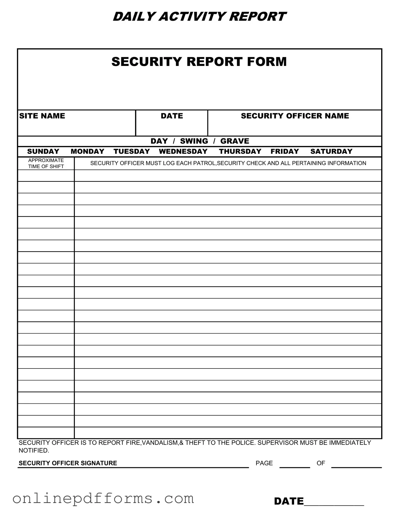 Fill in Your Security Guard Daily Report Sample Template