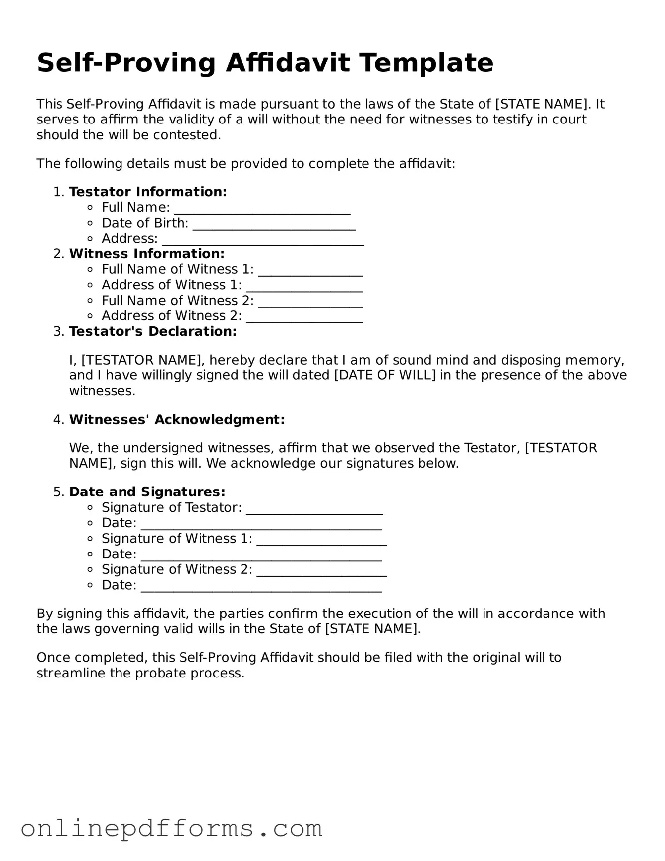 Legal Self-Proving Affidavit Form