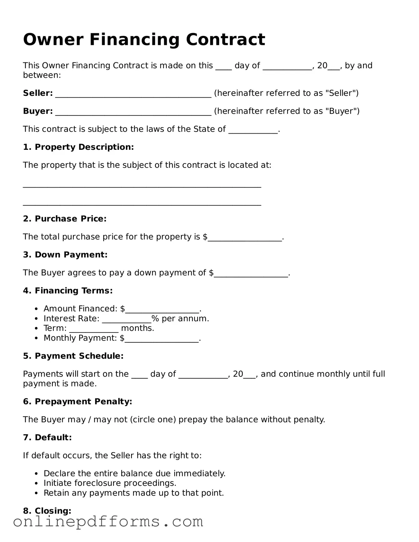 Legal Owner Financing Contract Form