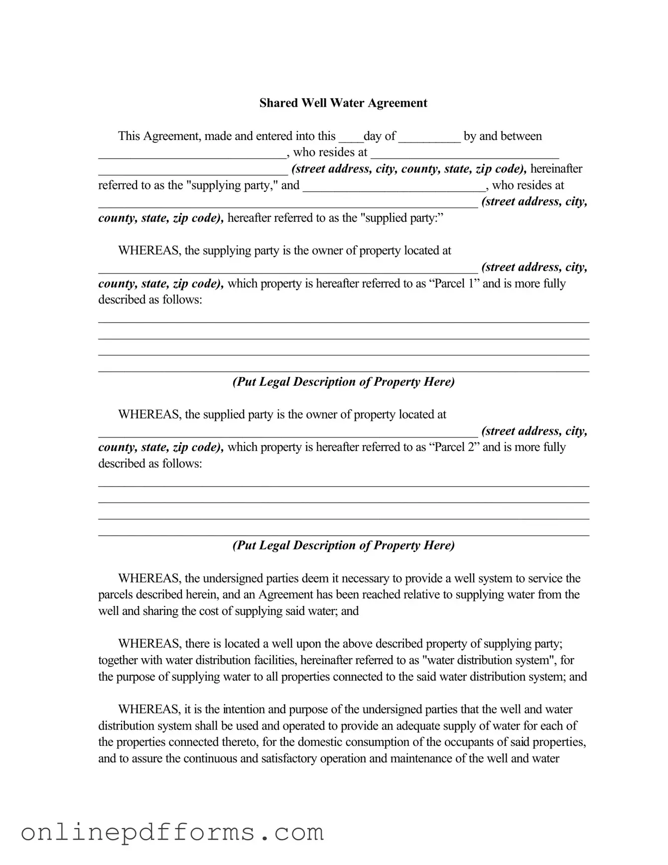 Fill in Your Shared Well Agreement Template