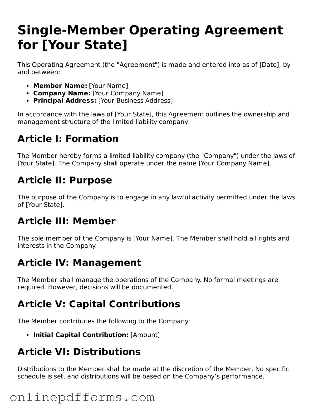 Legal Single-Member Operating Agreement Form