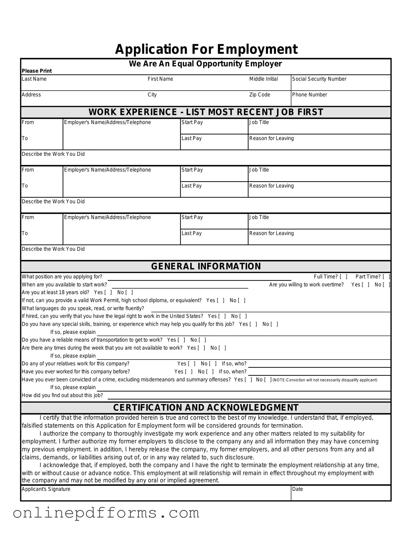 Fill in Your Spanish Application Employment Template