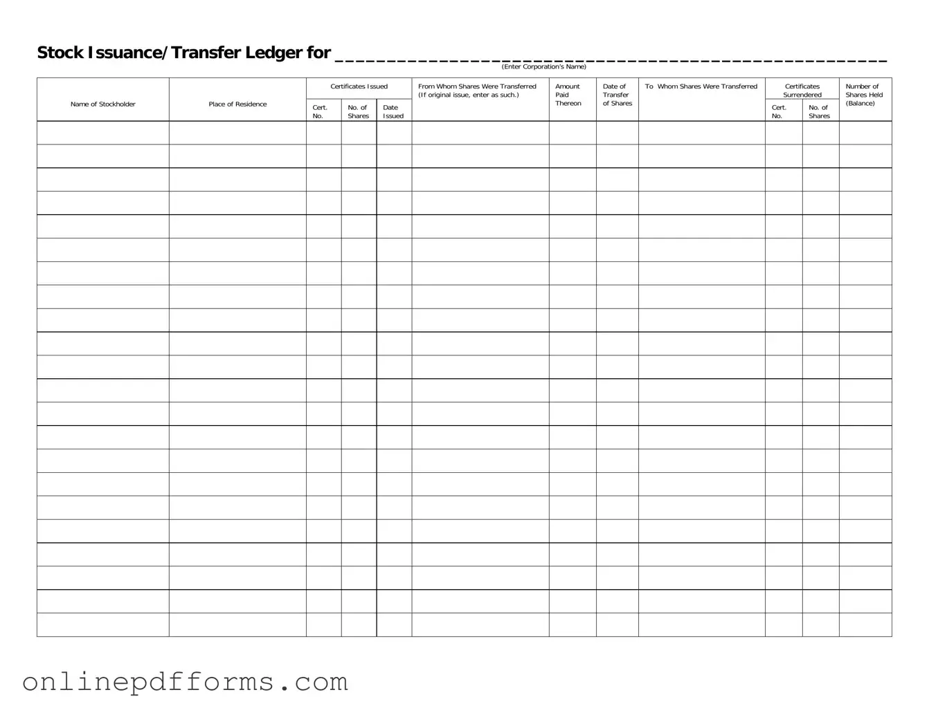 Fill in Your Stock Transfer Ledger Template