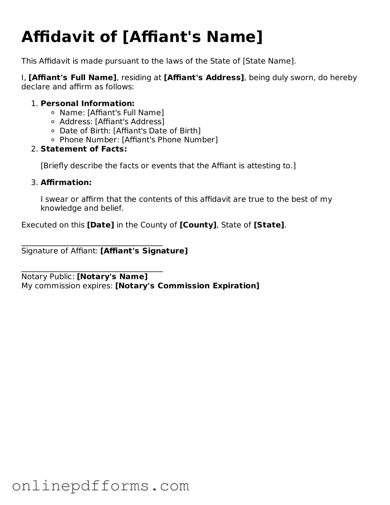 Legal Affidavit Form