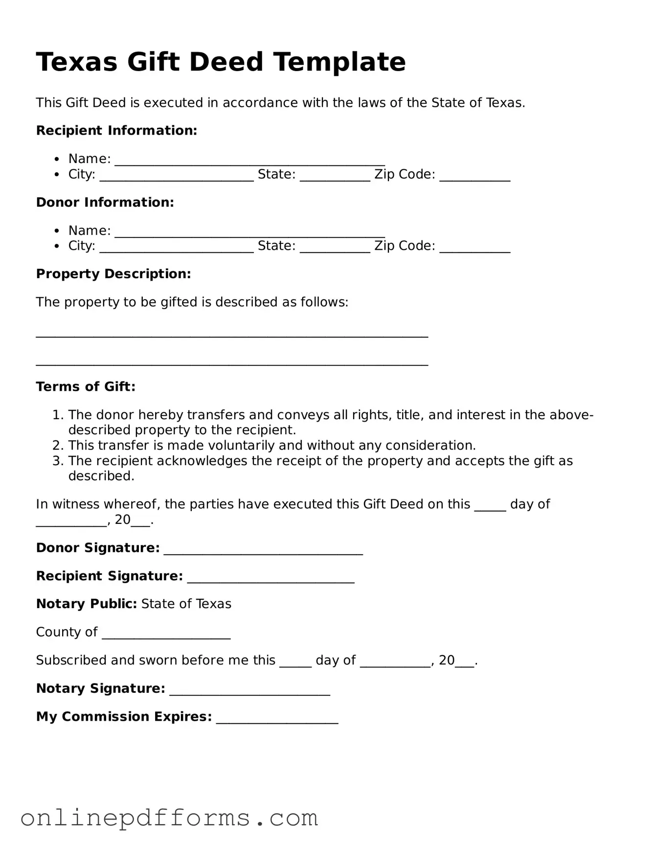 Blank Texas Gift Deed Form