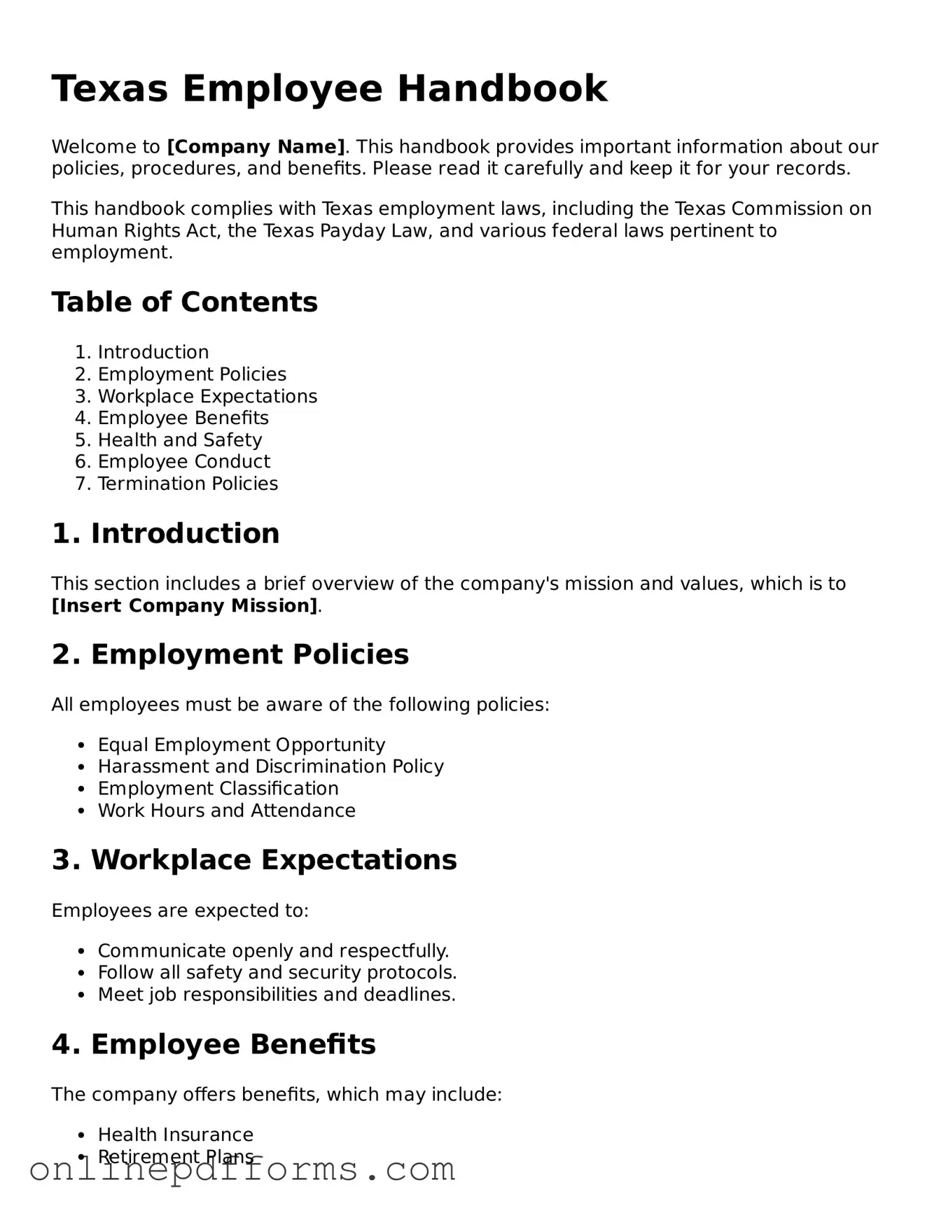 Blank Texas Employee Handbook Form