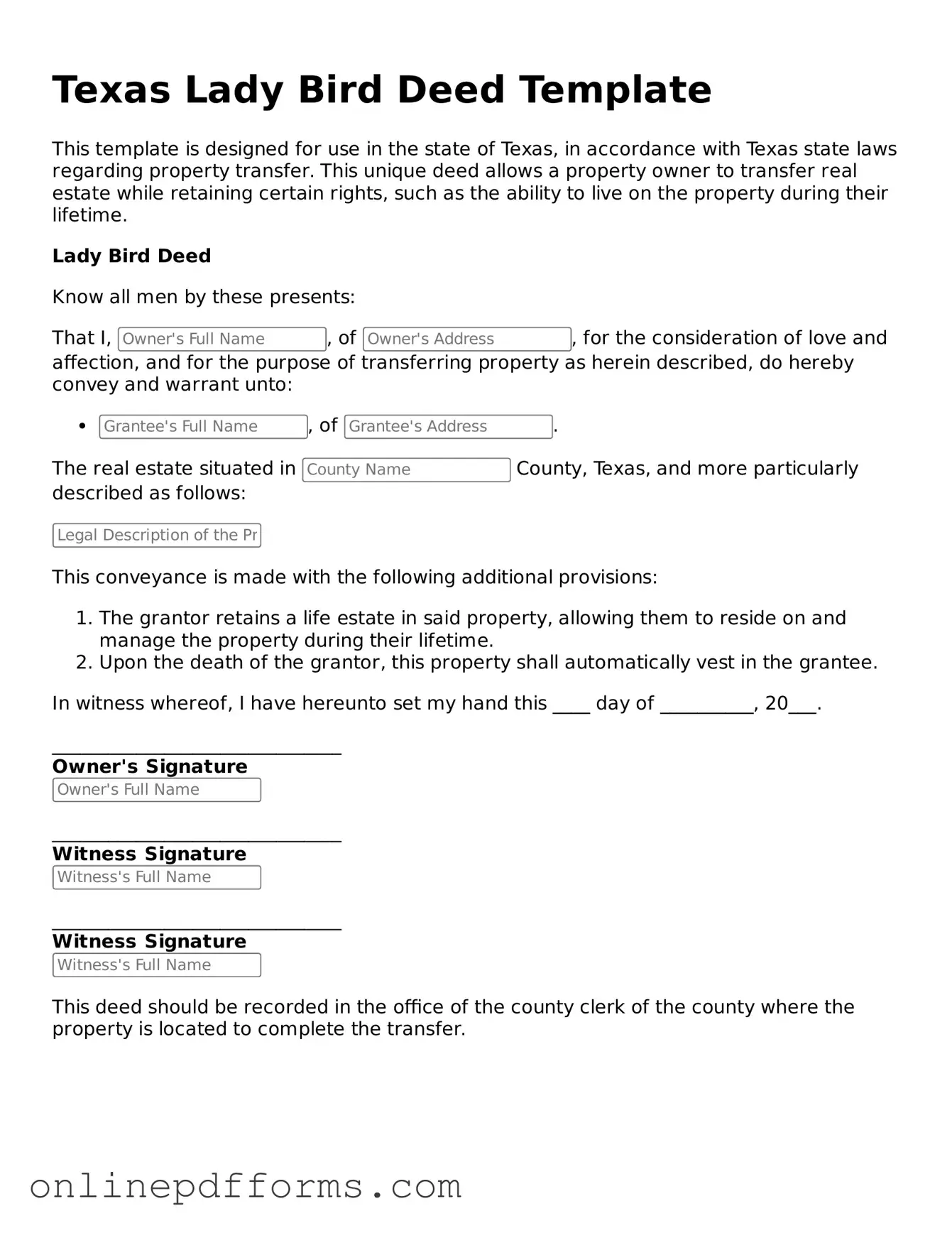 Blank Texas Lady Bird Deed Form