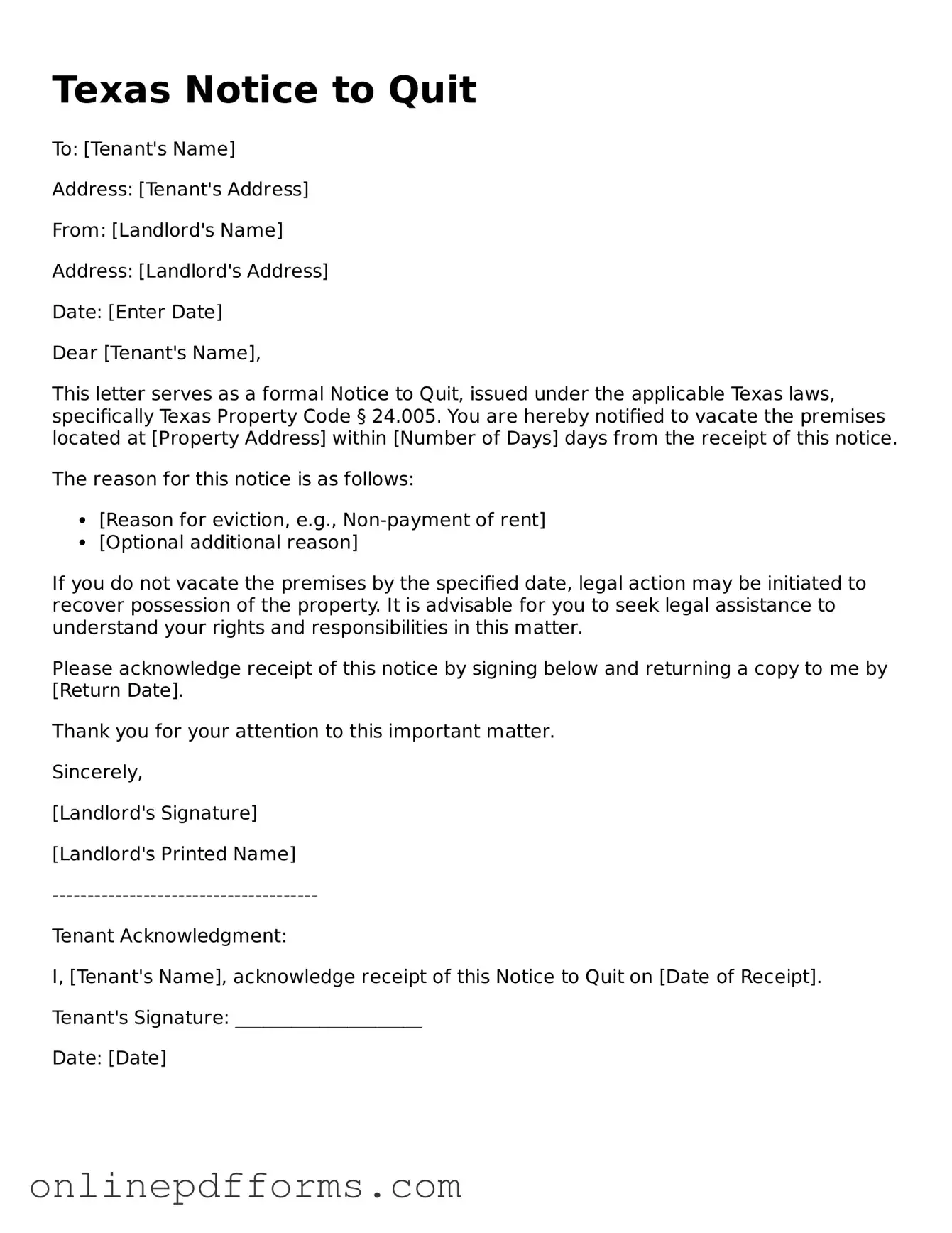 Blank Texas Notice to Quit Form